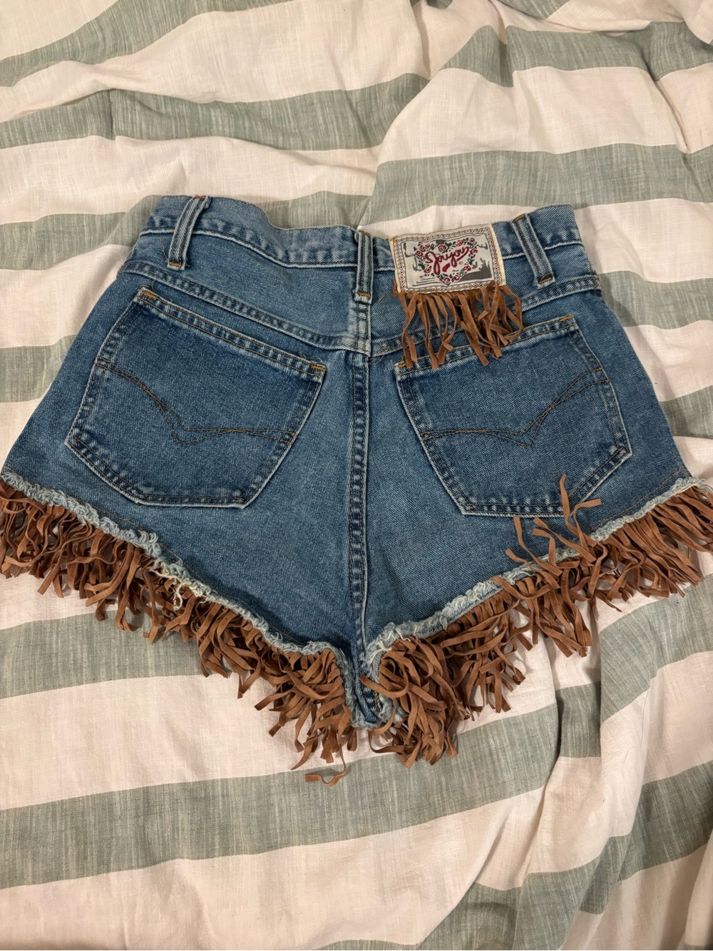 Jou Jou vintage Denim Shorts with Tan Fringe